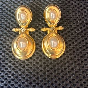 Vintage FENDI Signed Pearl Logo Clip on earrings.